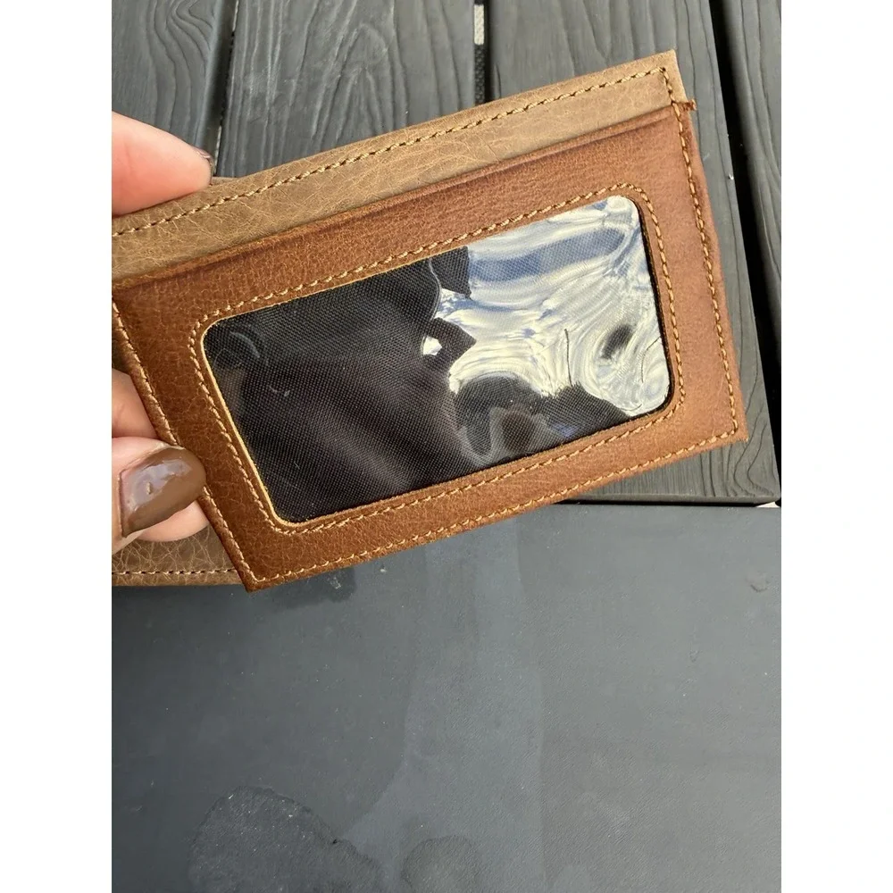 Vtg Lacoste Men's Logo Brown Leather Wallet W/pull Out Wallet Card